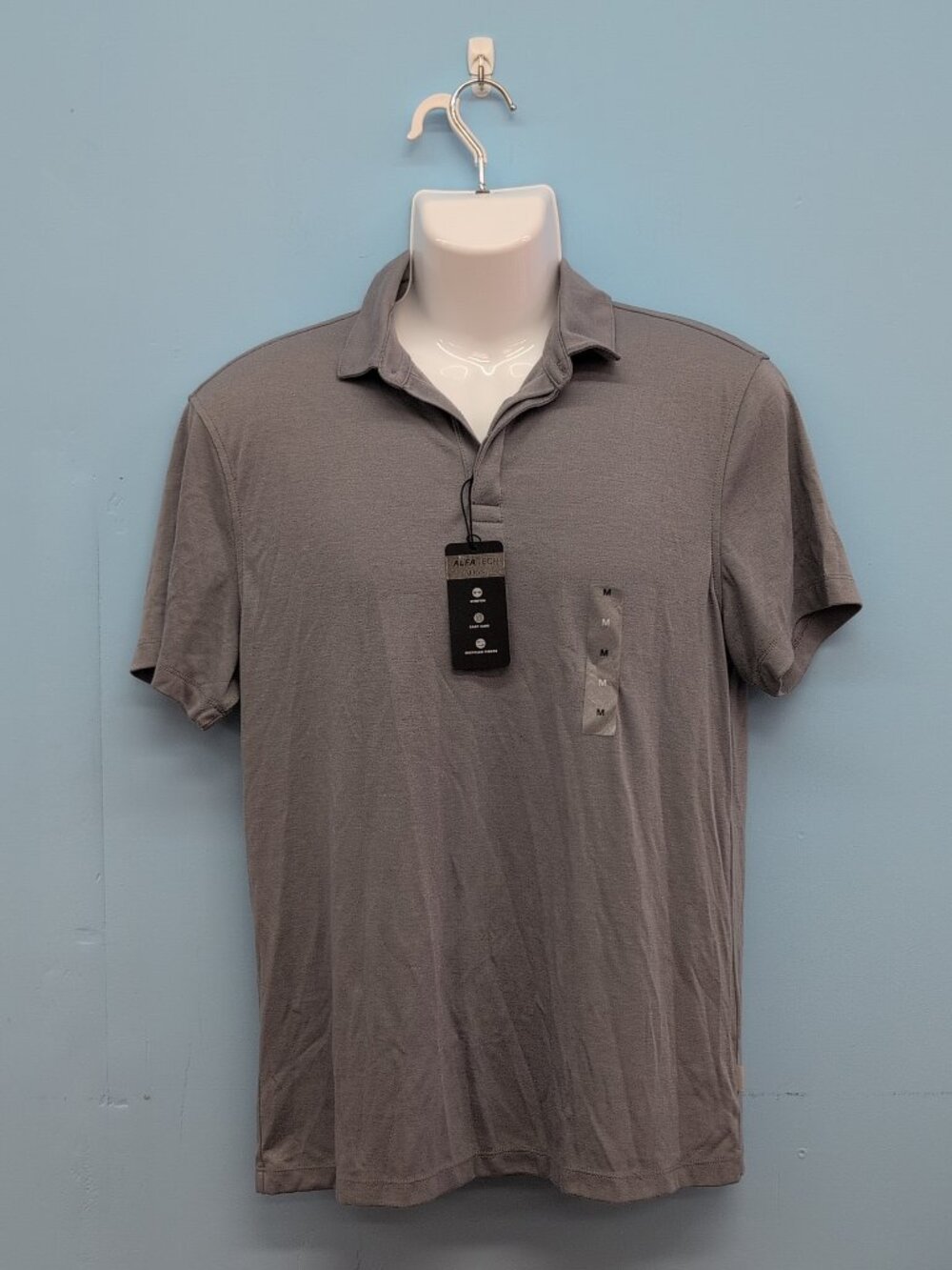 AlfaTech by Alfani Men's Stretch Solid Short Sleeve Polo Shirt Medium Storm Gray